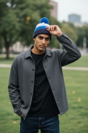 Bonnet Beechfield bleu/blanc