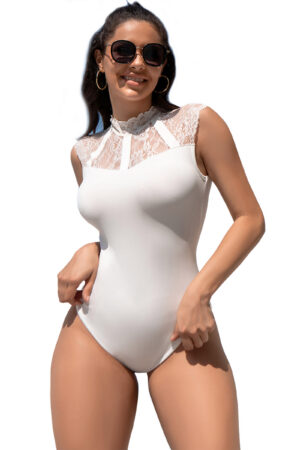 Body Dentelle et zip blanc (Taille : L/XL)