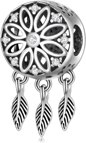 Dream Catcher Lucky Feathers 925 Silver Charm - Les Folies Fits Pandora Sterling Silver Cubic Zirconia, Sterling Silver, Cubic Zirconia