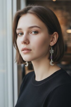 Boucles d'oreilles en pierre naturelle et attache en acier inox