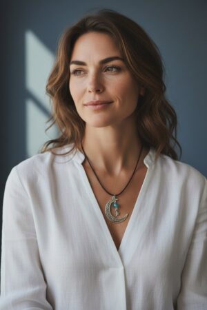 Collier en pierre naturelle, acier et cordon